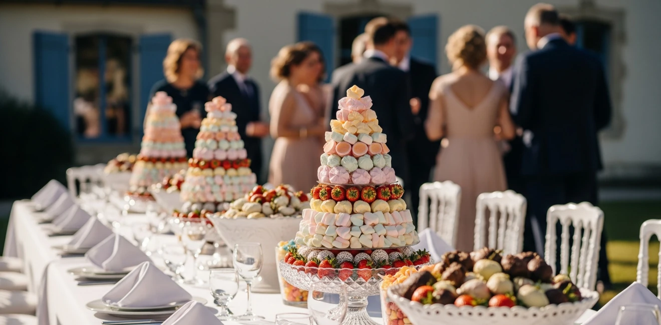 Mesa de dulces para boda con frutas de temporada